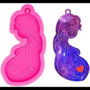 Glossy Shiny Pregnant Women Mom Mother Shape Keychain Silicone Mold with Hole fo